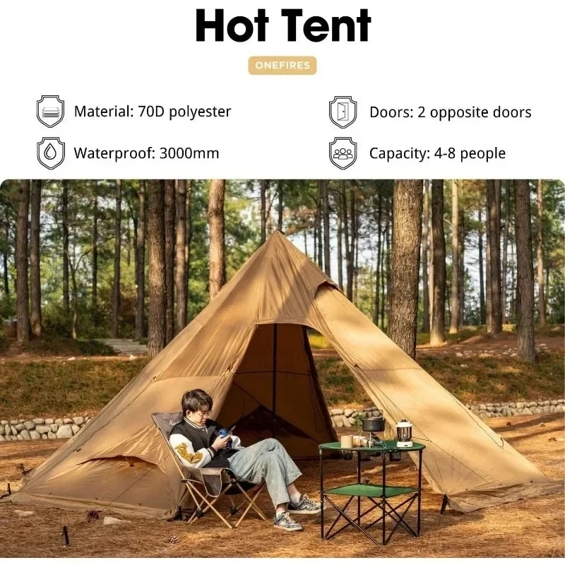 Hot Tent with Stove Jack Onefires Large Teepee Tent for Family Camping