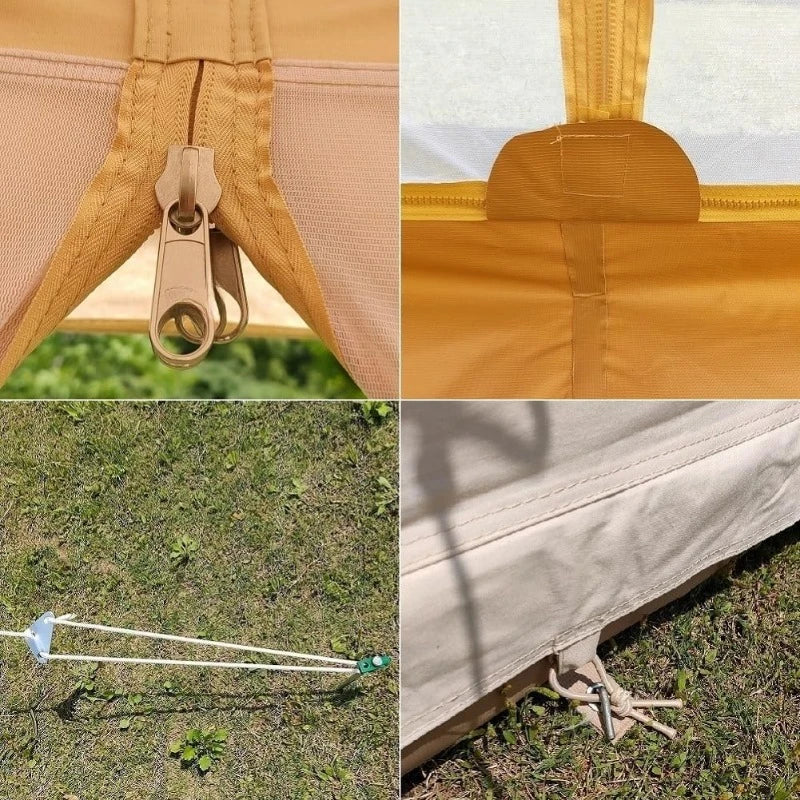 Outdoor Waterproof Cotton Canvas Family Camping Bell Tent Removable ground sheet