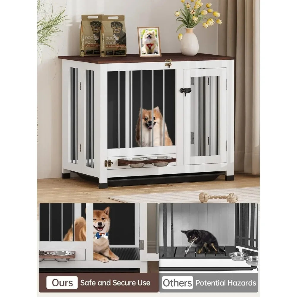 Dog Crate Furniture, 31.5'' Dog Kennel Indoor Foldable and Portable, Sturdy Wooden Dog Crate End Table Easy Assembly