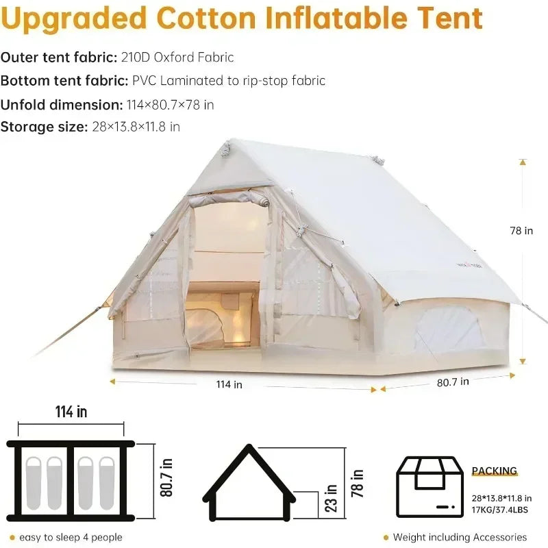 Inflatable Camping Tent with Pump,Glamping Tents,Easy Setup 4 Season Waterproof Windproof Outdoor Blow Up Tent,Luxury Cabin Tent