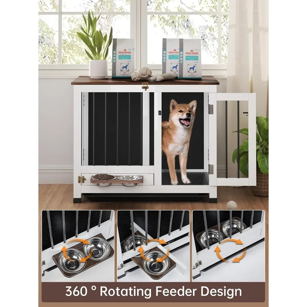 Dog Crate Furniture, 31.5'' Dog Kennel Indoor Foldable and Portable, Sturdy Wooden Dog Crate End Table Easy Assembly