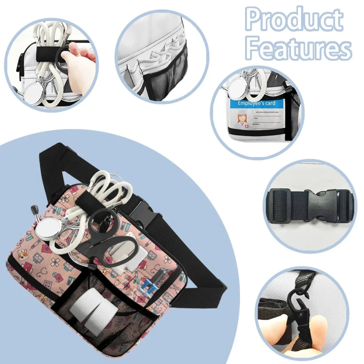 Cute Dog Medical Luxury Design Waist Bag Hospital Work Utility Multi Pocket Nursing Belt Bag For Stethoscope Bandage Medication
