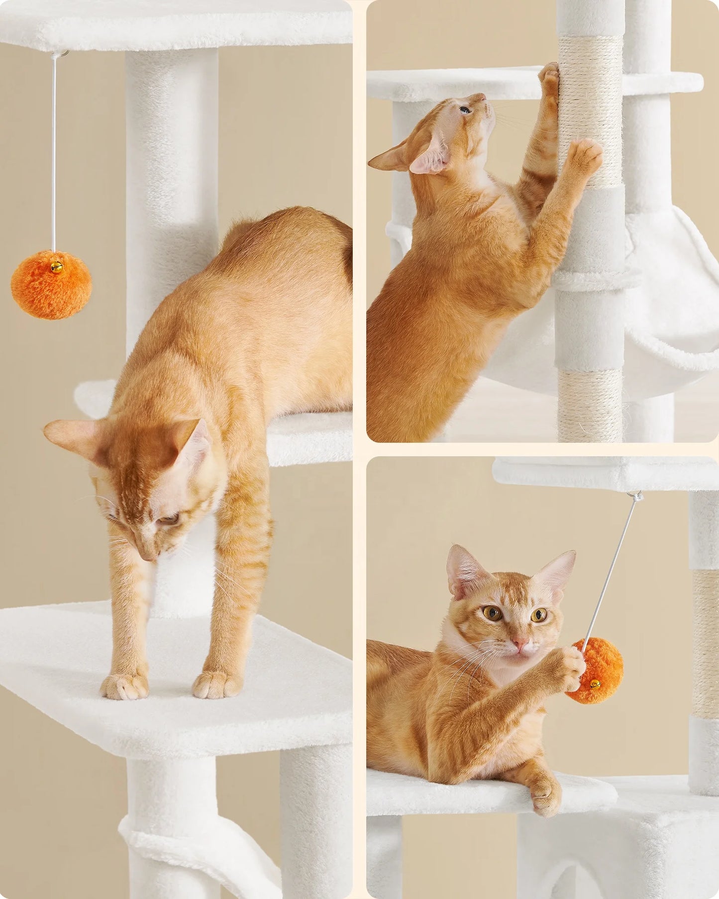 Feandrea pink Large Multi-level Cat Trees & Scratcher with Hammock Luxury Wood Pet Cat Tree Tower