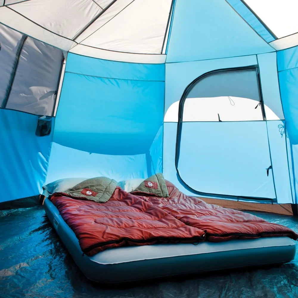 Octagon 98 Camping Tent, 8-Person Weatherproof Family Tent with Included Rainfly, Carry Bag, Privacy Wall