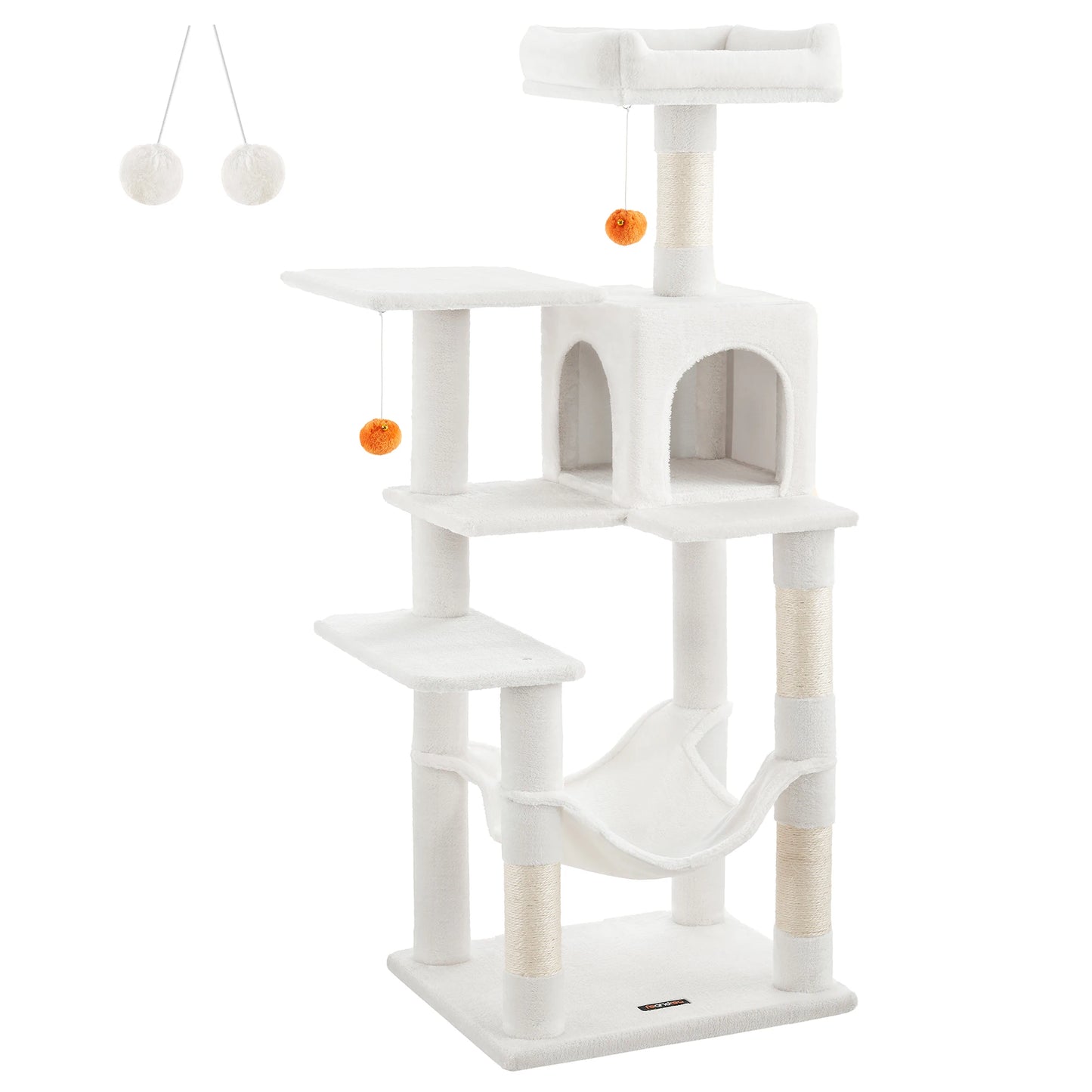 Feandrea pink Large Multi-level Cat Trees & Scratcher with Hammock Luxury Wood Pet Cat Tree Tower