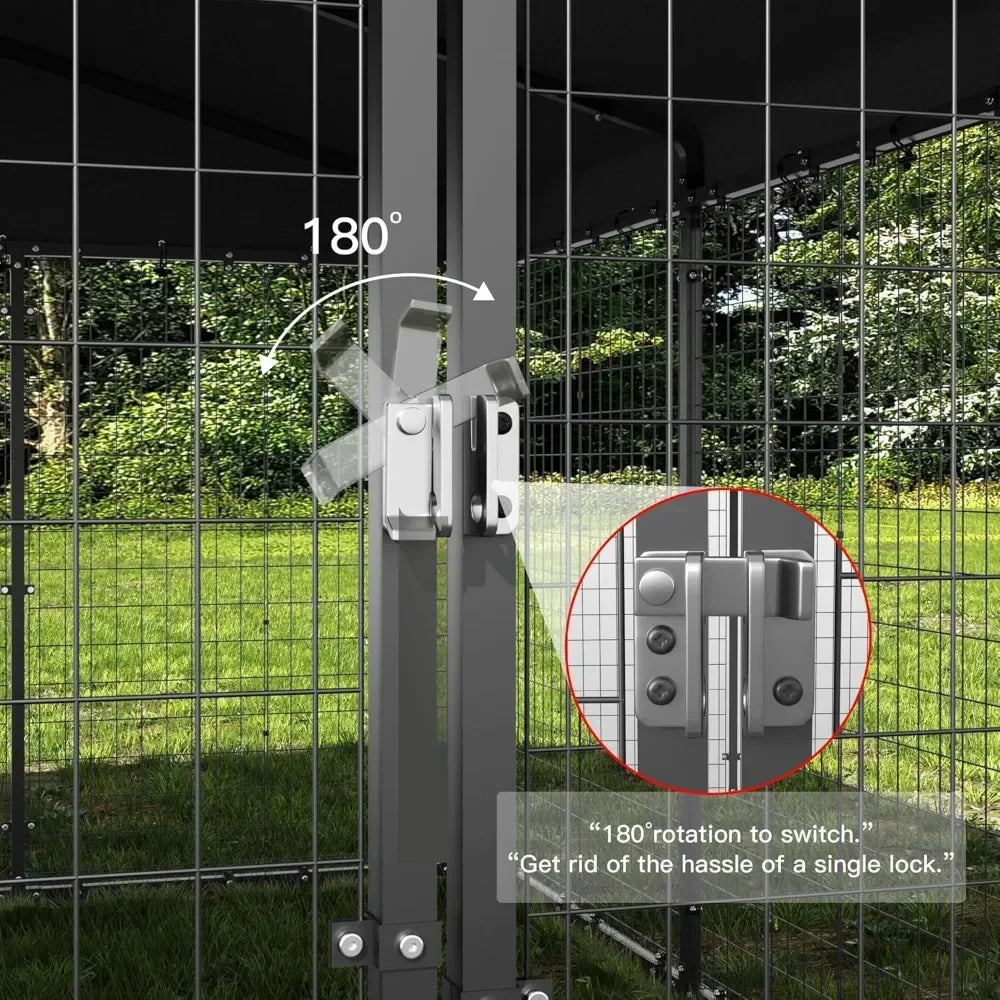 Large Outdoor Dog Kennel, Heavy Duty Dog Cage with Roof, Galvanized Steel Dog Kennel Fence with Double Safety Locks, Kennels