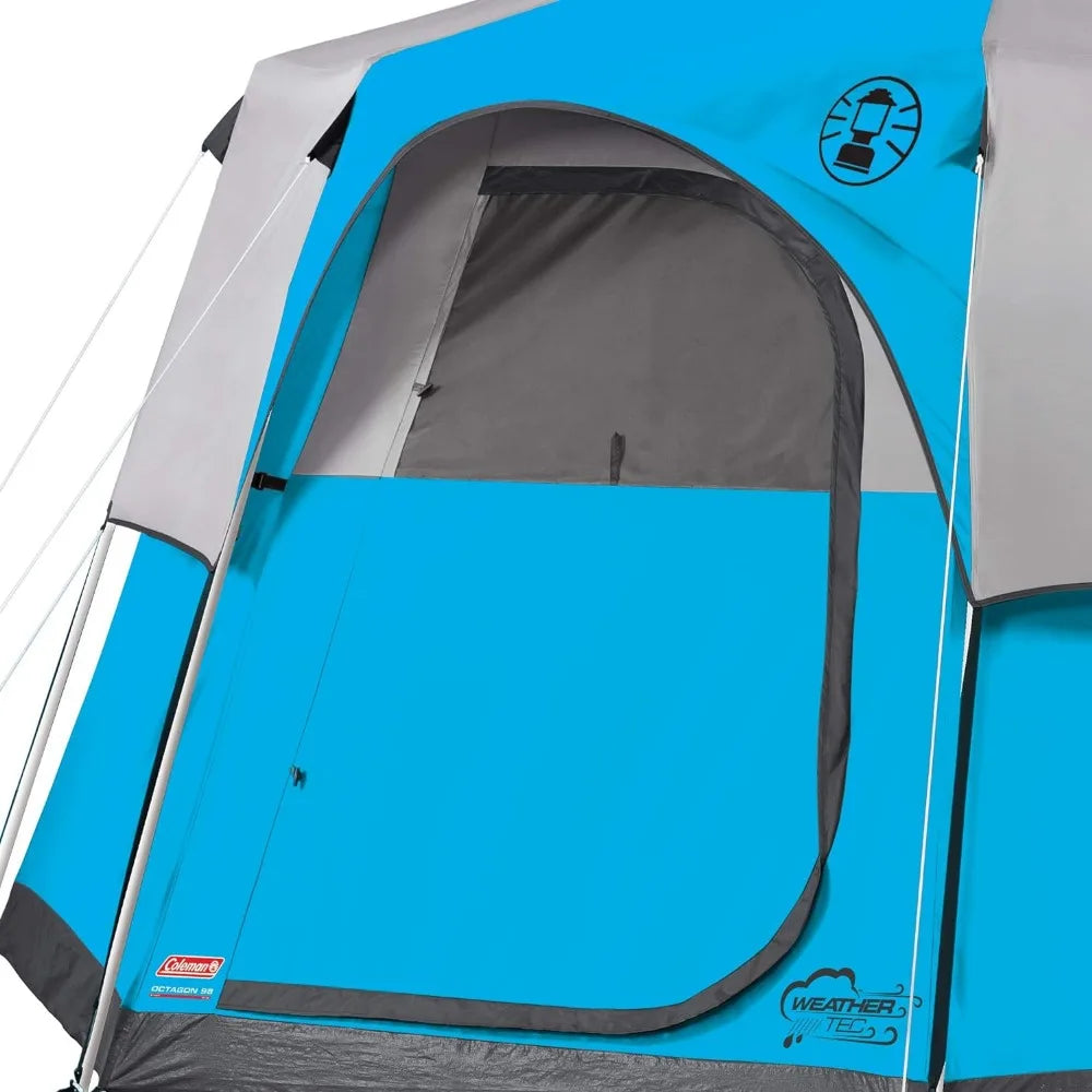 Octagon 98 Camping Tent, 8-Person Weatherproof Family Tent with Included Rainfly, Carry Bag, Privacy Wall
