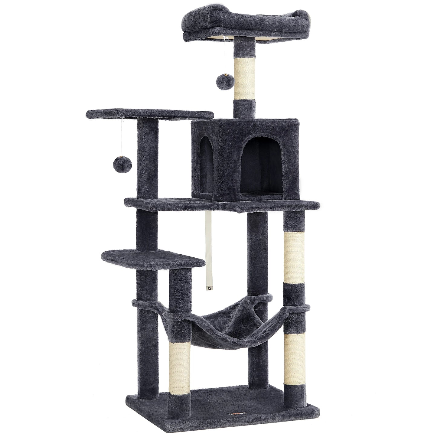Feandrea pink Large Multi-level Cat Trees & Scratcher with Hammock Luxury Wood Pet Cat Tree Tower