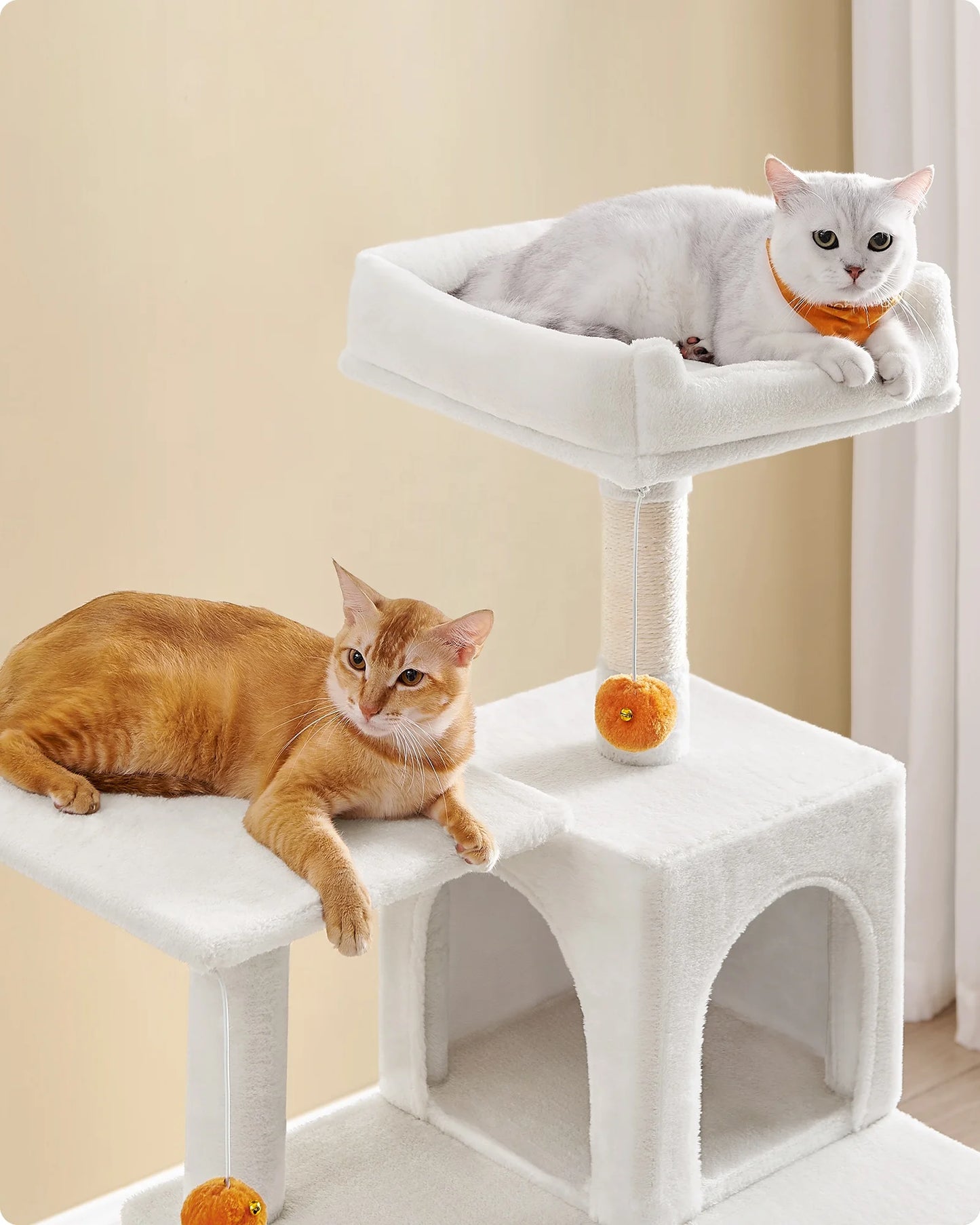 Feandrea pink Large Multi-level Cat Trees & Scratcher with Hammock Luxury Wood Pet Cat Tree Tower