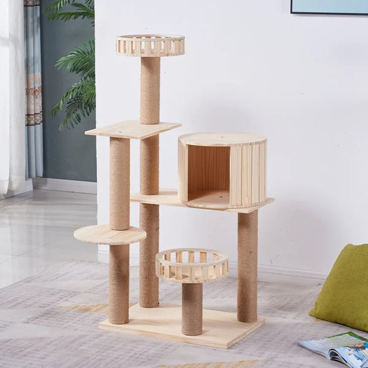 Wholesale Supplier Dropshipping Real Wood Cat Climbing Frame Indoor Entertainment Supplies Cat Tree House