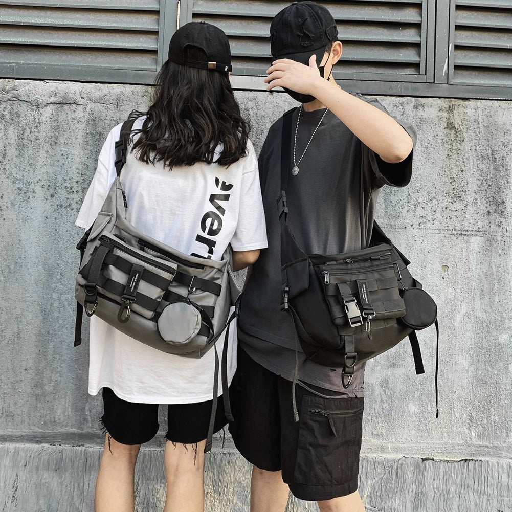 Shoulder Gothic Black Crossbody Messenger Tote Bags For Men Women's Shopper Nylon Hip Hop Techwear Satchel Waist Goth Postman