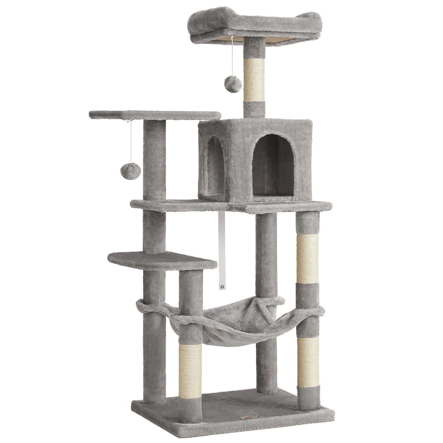 Feandrea pink Large Multi-level Cat Trees & Scratcher with Hammock Luxury Wood Pet Cat Tree Tower
