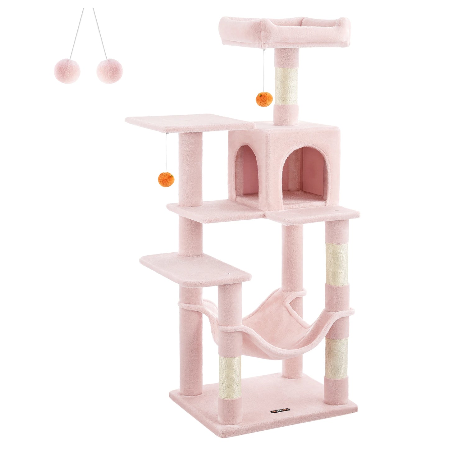 Feandrea pink Large Multi-level Cat Trees & Scratcher with Hammock Luxury Wood Pet Cat Tree Tower