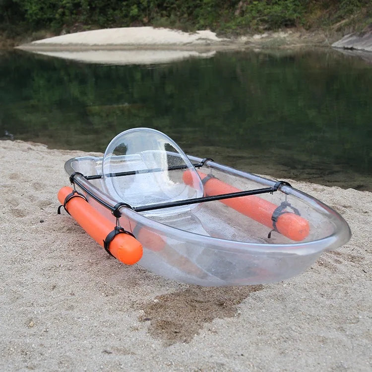 Firstents Fishing 11ft Clear Inflatable Kayak 2 Person Transparent Kayaks Transparent Sightseeing Boat with Paddles