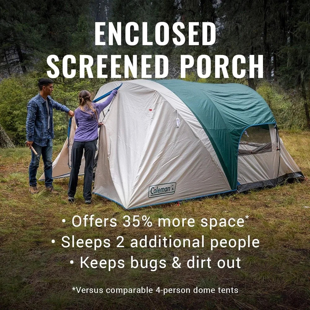 Camping Tent with Screened Porch, 4/6 Person Weatherproof Tent with Enclosed Screened Porch Option, Includes Rainfly, Carry