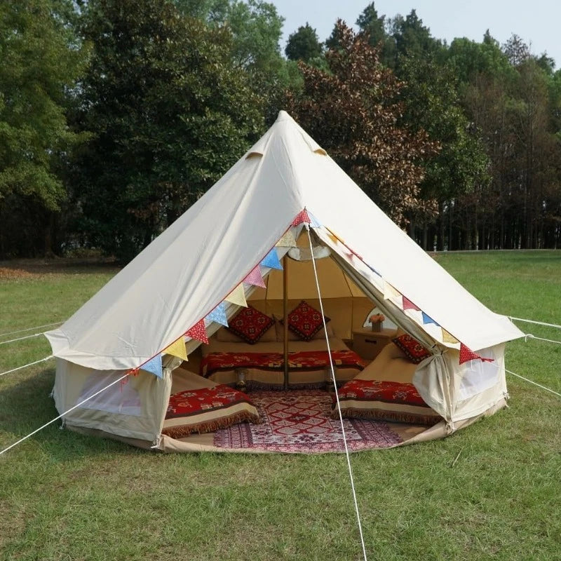 Outdoor Waterproof Cotton Canvas Family Camping Bell Tent Removable ground sheet