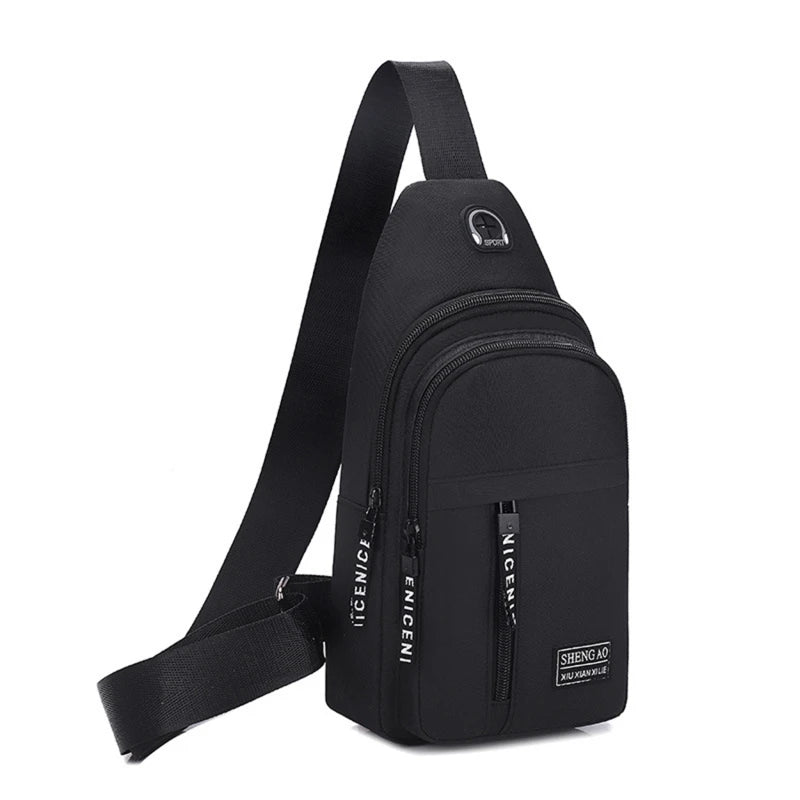 Men Shoulder Bags USB Charging Earphones Cable Hole Crossbody Bags for Men Anti Theft Sports Chest Bag Short Trip Messengers Bag