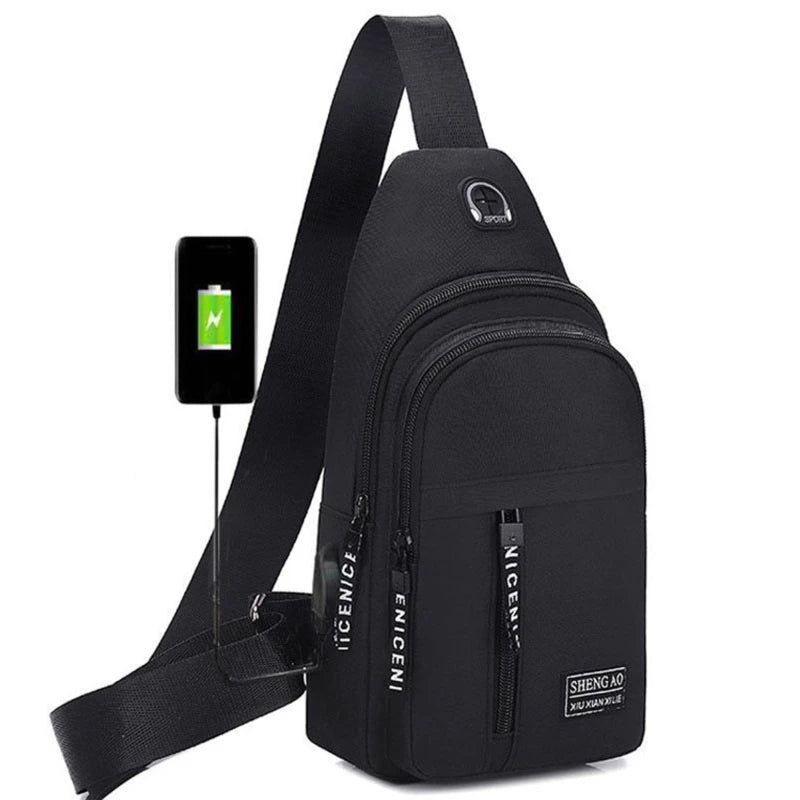 Men Shoulder Bags USB Charging Earphones Cable Hole Crossbody Bags for Men Anti Theft Sports Chest Bag Short Trip Messengers Bag