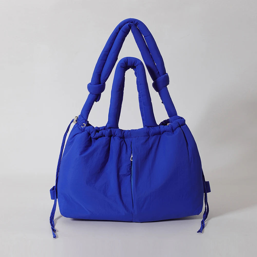 Casual Large Capacity Puffer Tote Bag Designer Padded Nylon Women Handbags Knotted Strap Shouder Crossbody Bags Winter Warm Sac