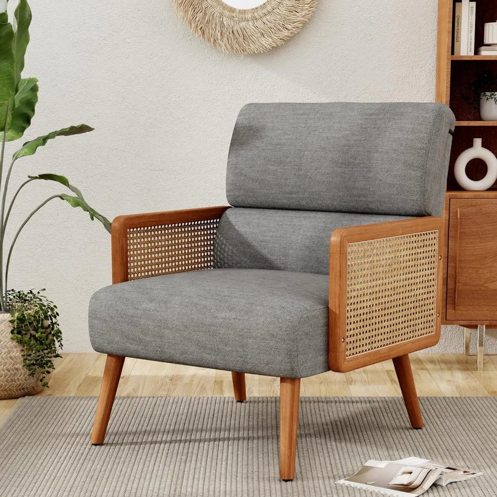 Accent Chairs Set of 2,Upholstered Rattan Armchair Mid Century Modern Living Room Chair Reading Chairs
