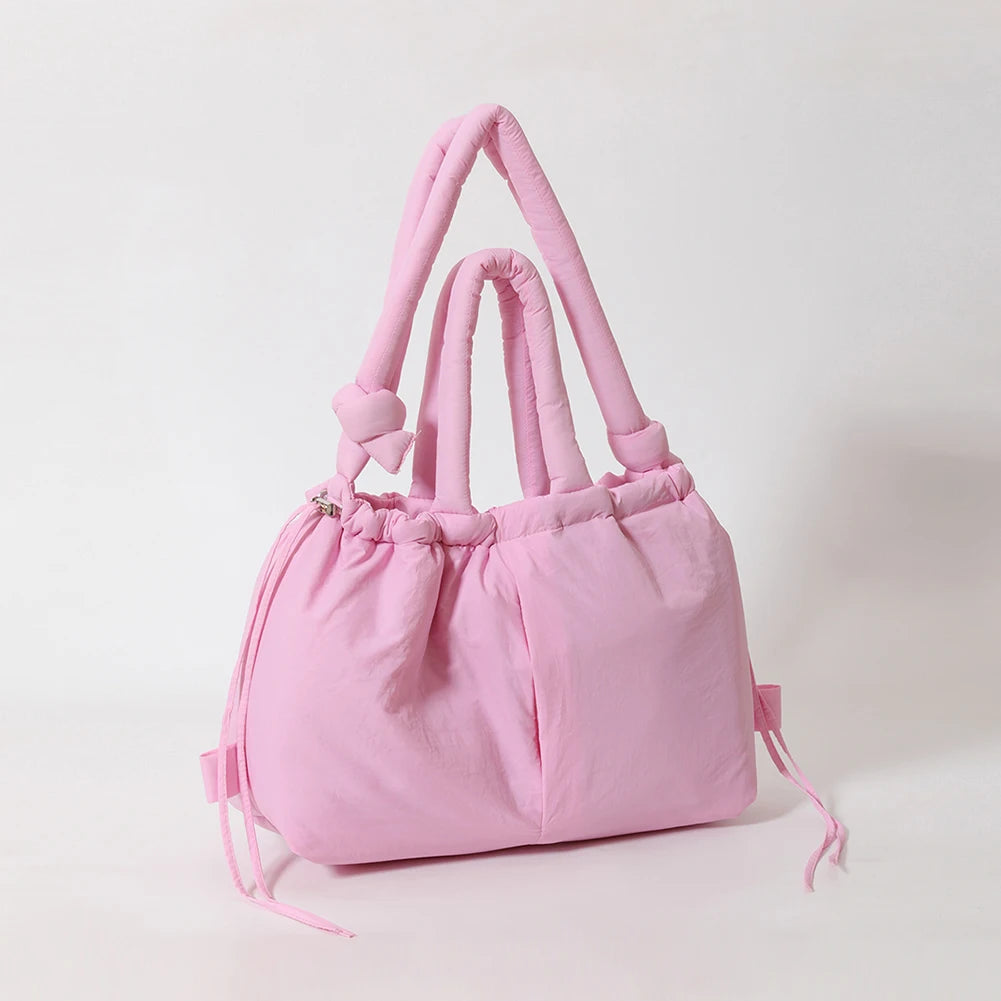 Casual Large Capacity Puffer Tote Bag Designer Padded Nylon Women Handbags Knotted Strap Shouder Crossbody Bags Winter Warm Sac