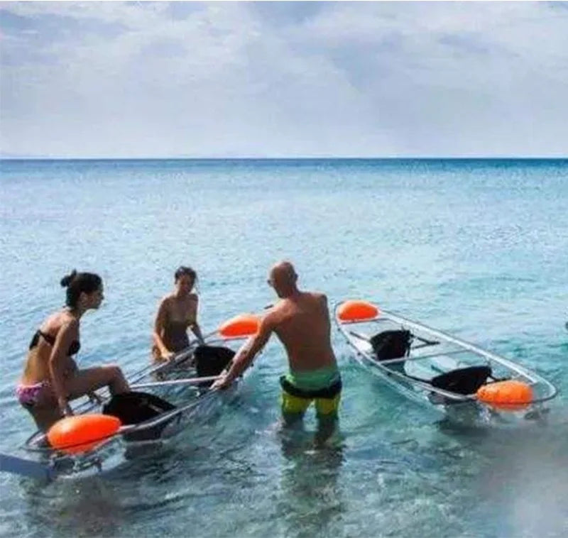 Firstents Fishing 11ft Clear Inflatable Kayak 2 Person Transparent Kayaks Transparent Sightseeing Boat with Paddles