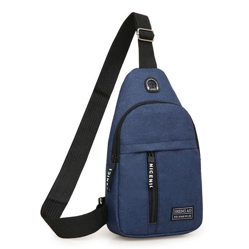 Men Shoulder Bags USB Charging Earphones Cable Hole Crossbody Bags for Men Anti Theft Sports Chest Bag Short Trip Messengers Bag