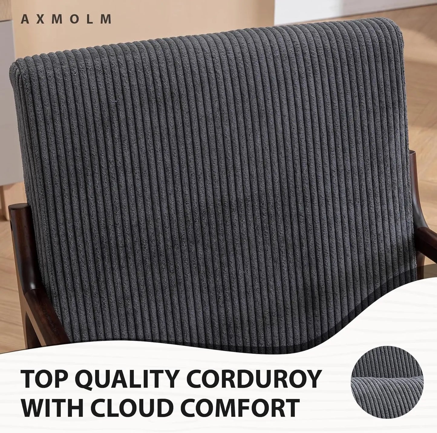 Mid Century Modern Accent Chair, Arm Chair Living Room Chairs with Lumbar Pillow Upholstered Lounge Reading Chair