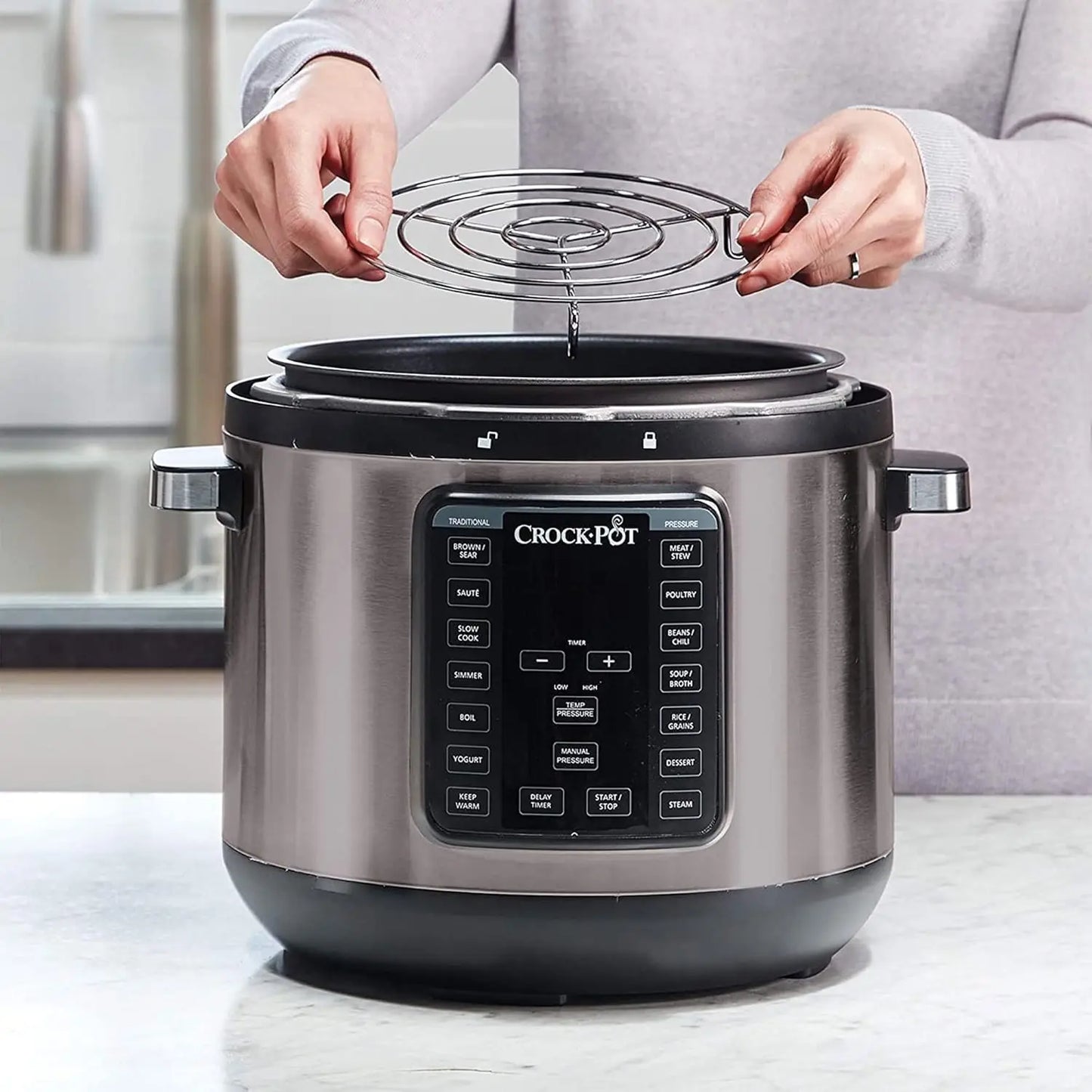8-Quart Multi-Use XL Express Crock Programmable Slow Cooker and Pressure Cooker with Manual Pressure, Boil & Simmer, B