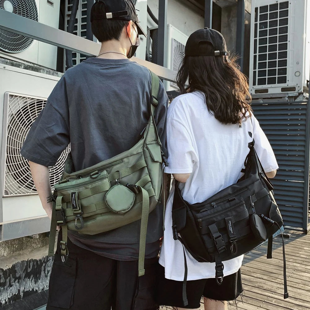 Shoulder Gothic Black Crossbody Messenger Tote Bags For Men Women's Shopper Nylon Hip Hop Techwear Satchel Waist Goth Postman