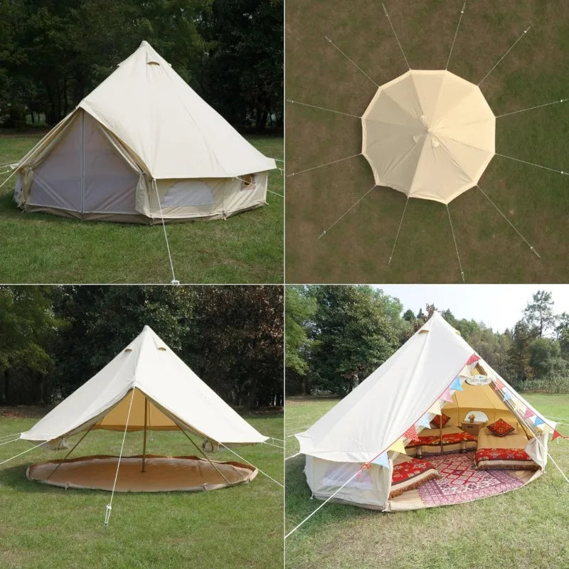 Outdoor Waterproof Cotton Canvas Family Camping Bell Tent Removable ground sheet