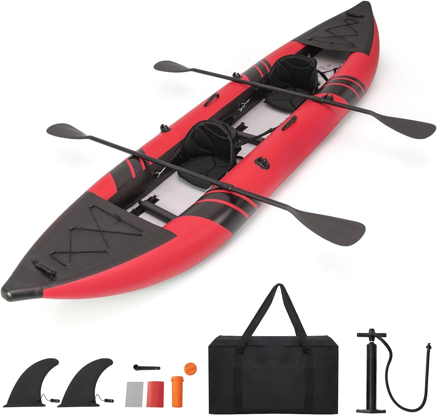 Inflatable Kayak with 507 LBS Weight Capacity, 2 Aluminium Oars, EVA Padded Seat, 2 Fins, Hand Pump, Portable Touring Kayaks
