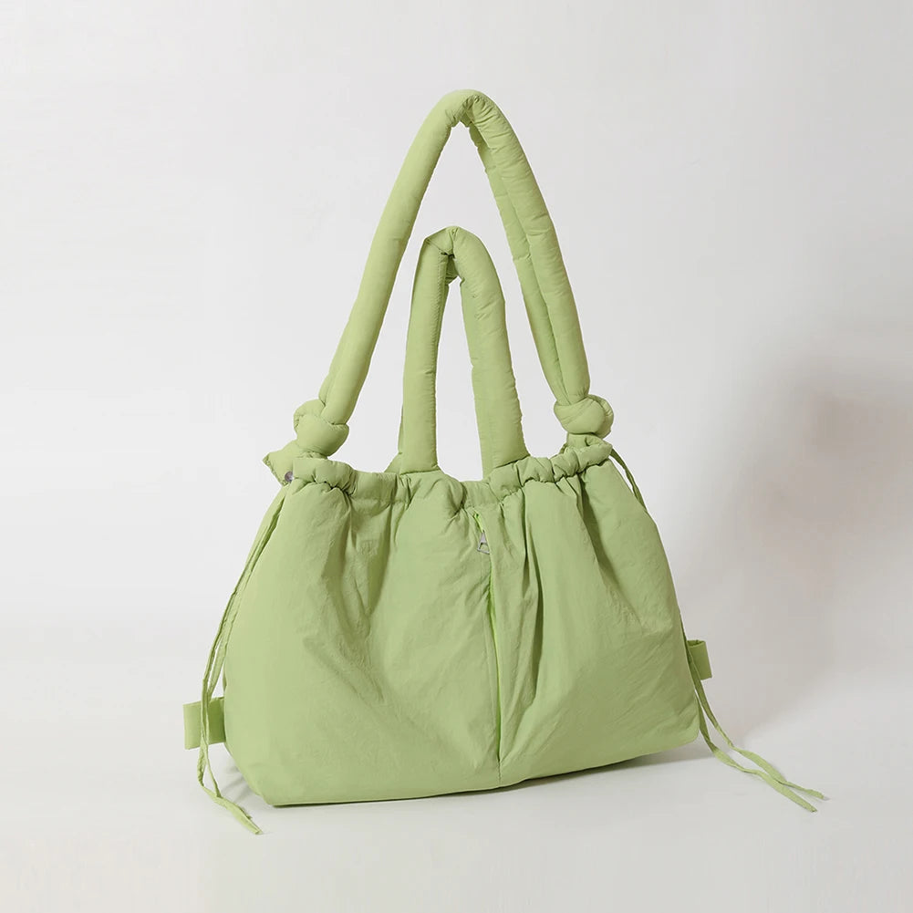 Casual Large Capacity Puffer Tote Bag Designer Padded Nylon Women Handbags Knotted Strap Shouder Crossbody Bags Winter Warm Sac