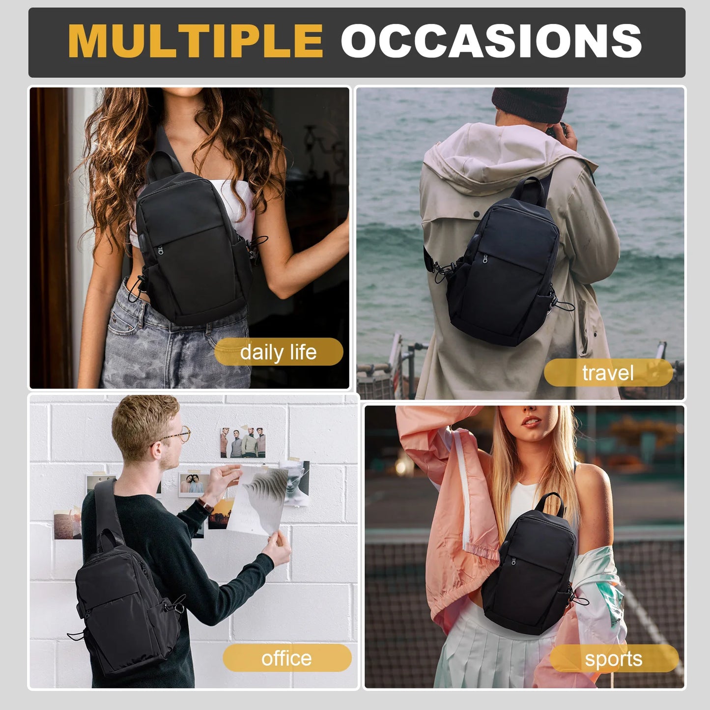 Crossbody Sling Backpack Chest Bag Daypack Travel Hiking Sling Bag for Women Men, Casual Sports Running Crossbody Shoulder Bag