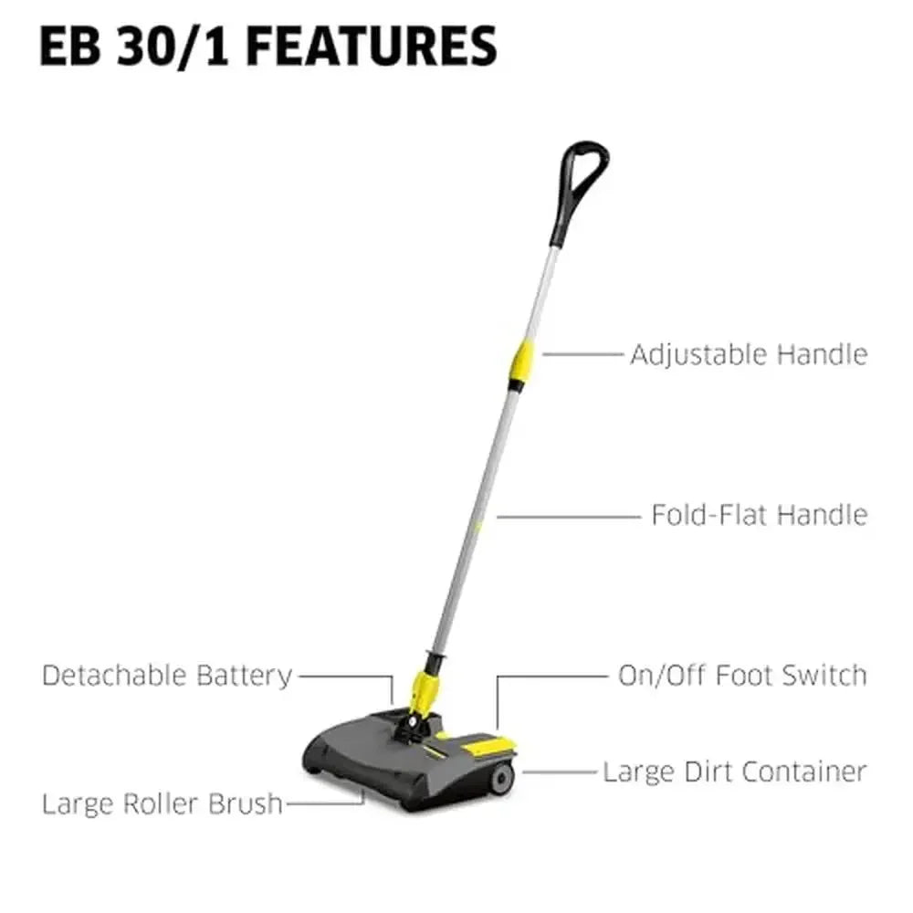 Commercial Electric Floor Sweeper EB 30/1 Cordless Compact 12" Brush Roller Adjustable Universal Joint Easy Dirt Container