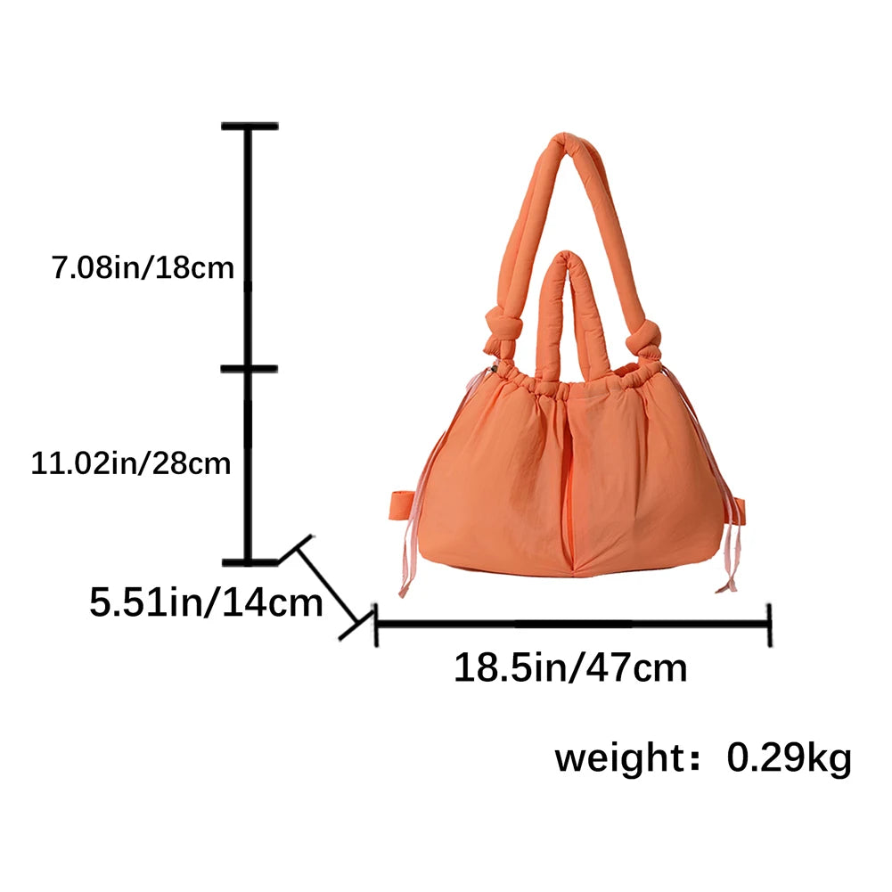 Casual Large Capacity Puffer Tote Bag Designer Padded Nylon Women Handbags Knotted Strap Shouder Crossbody Bags Winter Warm Sac