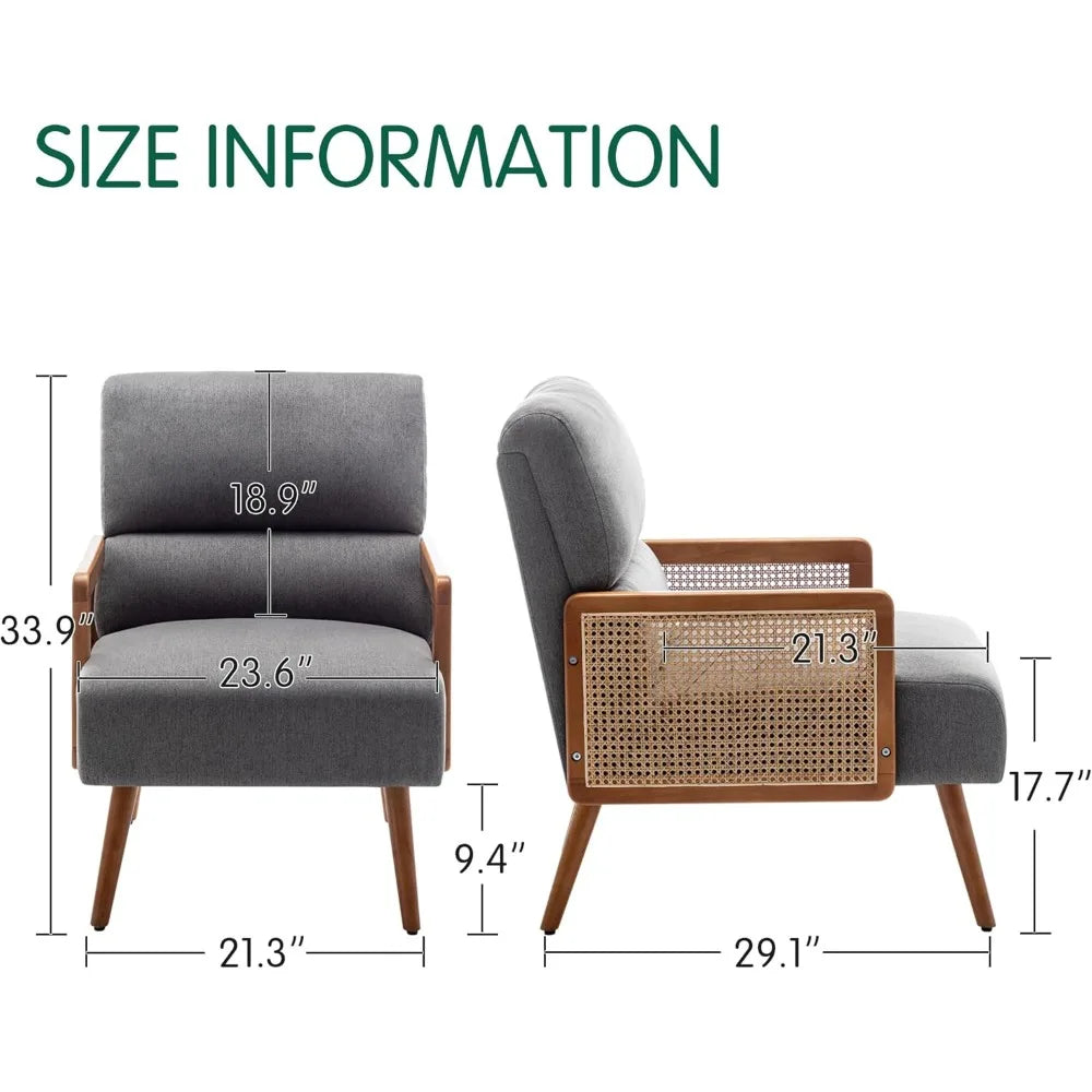 Accent Chairs Set of 2,Upholstered Rattan Armchair Mid Century Modern Living Room Chair Reading Chairs