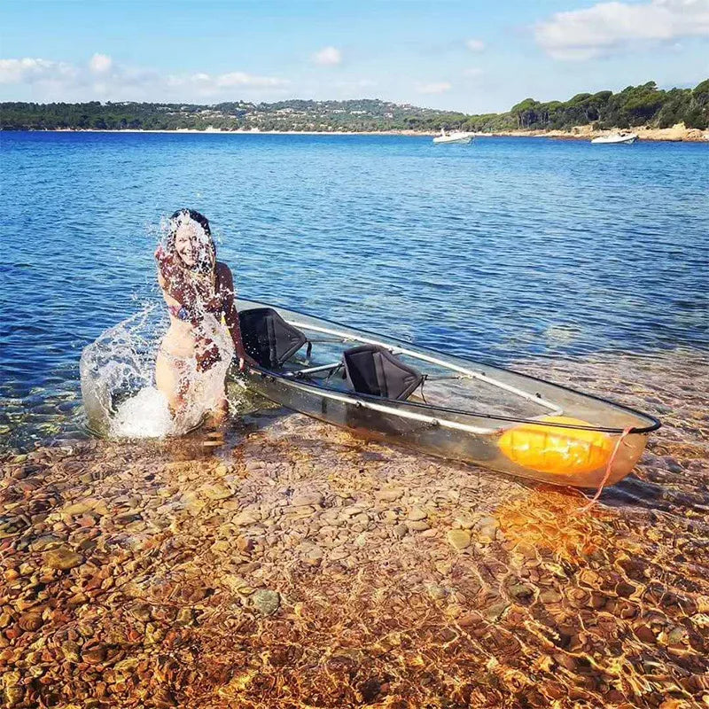 Firstents Fishing 11ft Clear Inflatable Kayak 2 Person Transparent Kayaks Transparent Sightseeing Boat with Paddles