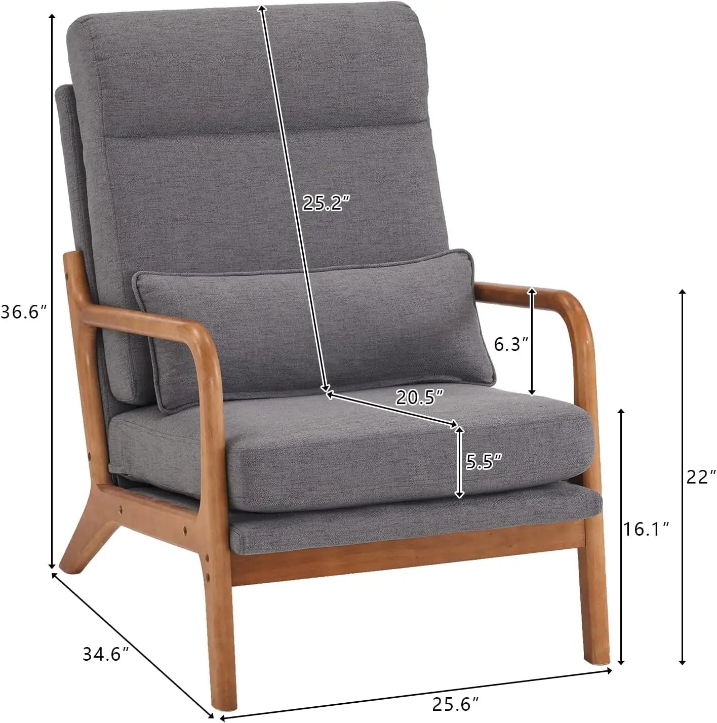 Bonnlo High Back Dark Grey Accent Chairs Set of 2, Upholstered Mid Century Modern Lounge Chairs Reading Chairs Side Sitting