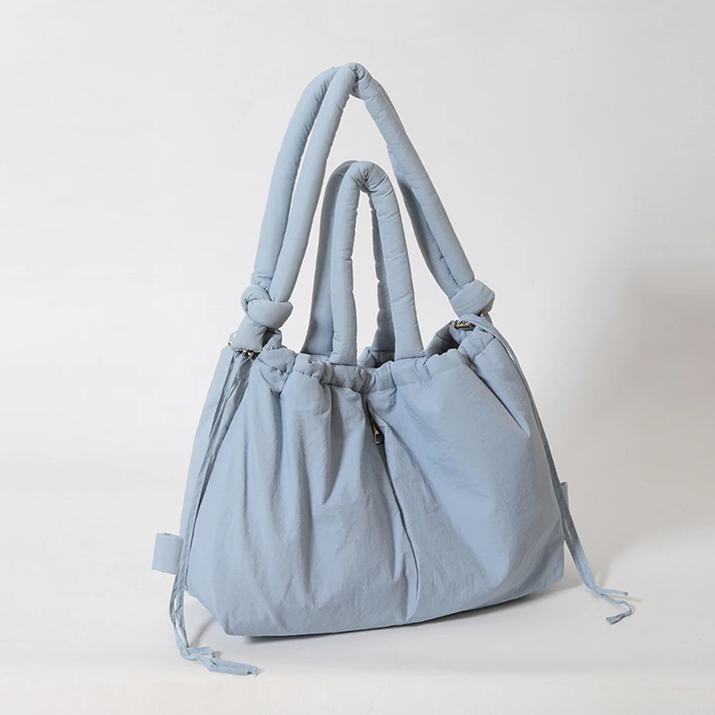 Casual Large Capacity Puffer Tote Bag Designer Padded Nylon Women Handbags Knotted Strap Shouder Crossbody Bags Winter Warm Sac