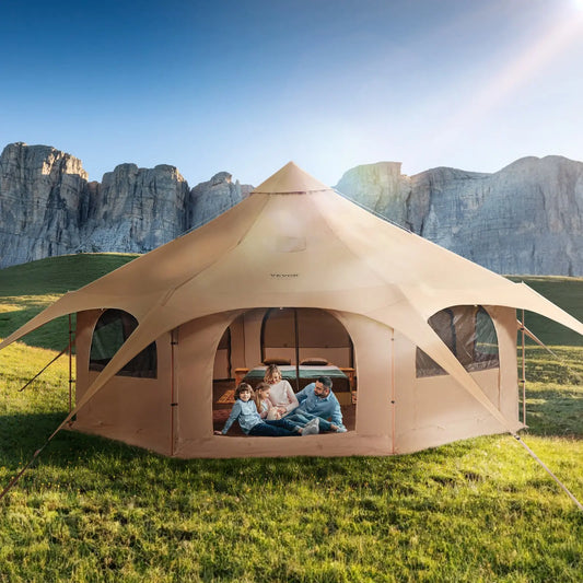 VEVOR Canvas Tent, 4 Seasons 5 m/16.4 ft Bell Tent, Canvas Tent for Camping with Stove Jack, Breathable Yurt Tent for up to 8 Pe