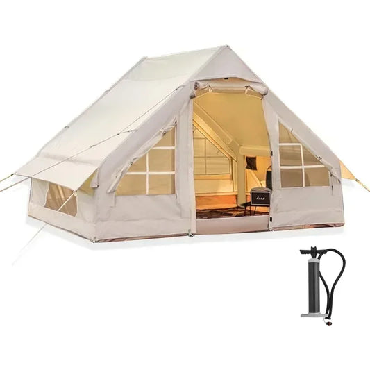 Inflatable Camping Tent with Pump,Glamping Tents,Easy Setup 4 Season Waterproof Windproof Outdoor Blow Up Tent,Luxury Cabin Tent