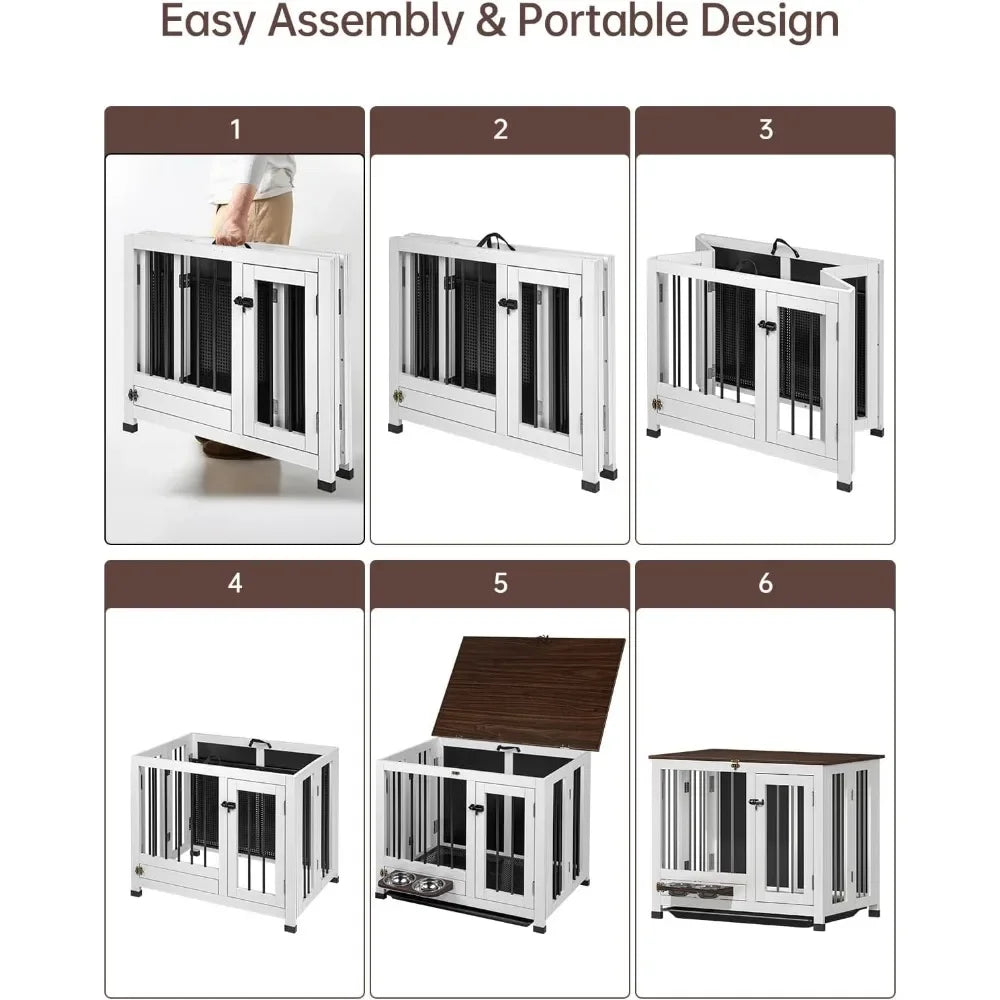 Dog Crate Furniture, 31.5'' Dog Kennel Indoor Foldable and Portable, Sturdy Wooden Dog Crate End Table Easy Assembly